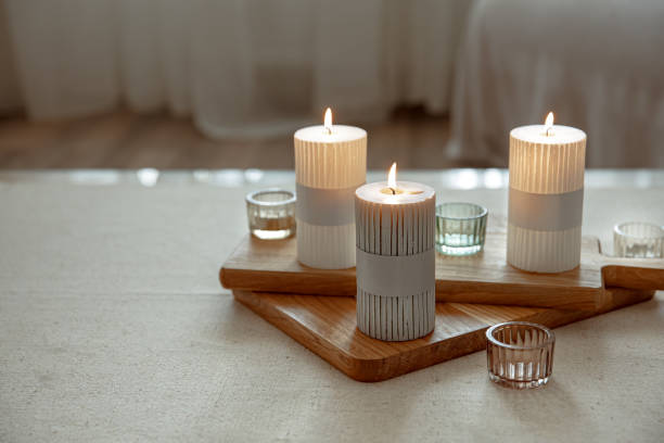 istock Home still life with burning candles as home decor details. 1316091155