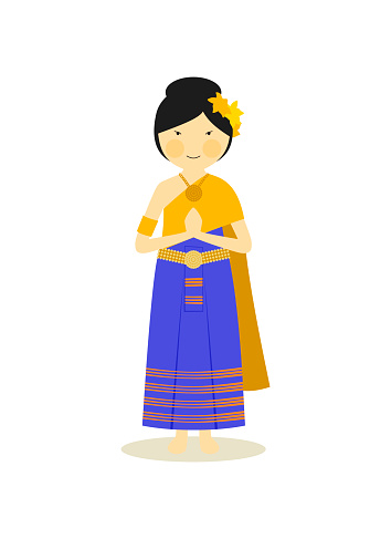 Girl wearing the traditional clothing in Thailand. Elements distributed in different layers for easy edition.