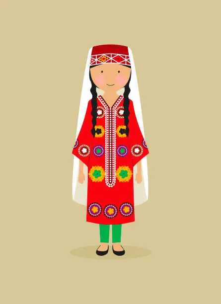 Vector illustration of Tajik traditional clothing for women