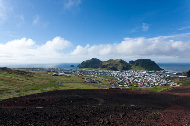 istock Heimaey town aerial view from Eldfell volcano. 1316095913