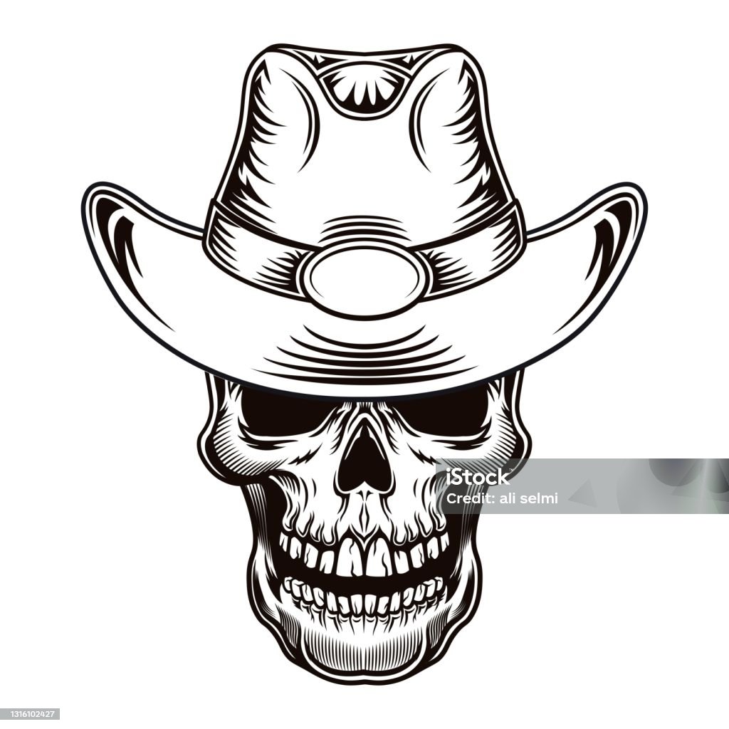 Wild West Skull Tattoo Stock Illustration - Download Image Now - Human  Skeleton, Cowboy, Skull - iStock