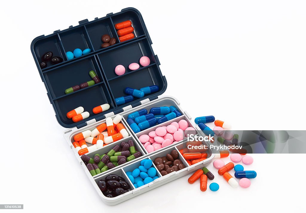 pill box mit - Lizenzfrei Apothekerberuf Stock-Foto