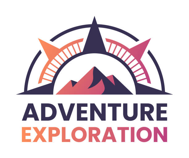 ilustraciones, imágenes clip art, dibujos animados e iconos de stock de adventure exploration mountain compass símbolo insignia al aire libre - compass