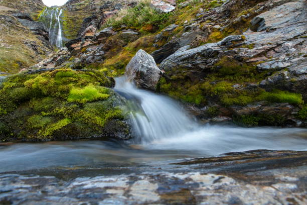 istock Long-exposure of a small waterfall flowing through mossy banks 1316106132
