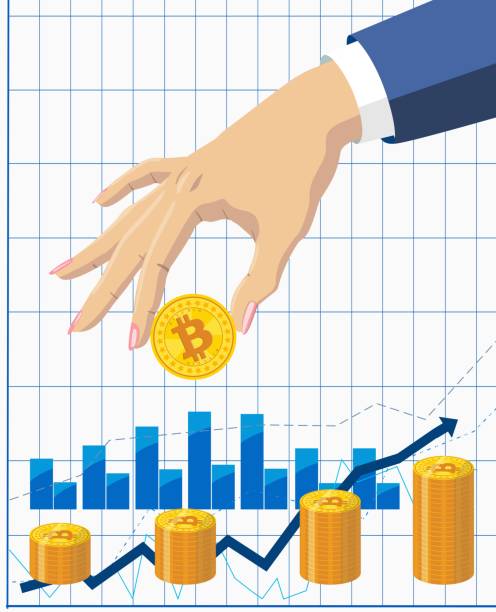 istock Concept of growth of bitcoins. Gold bitcoin in the hand. Vector 1316121910