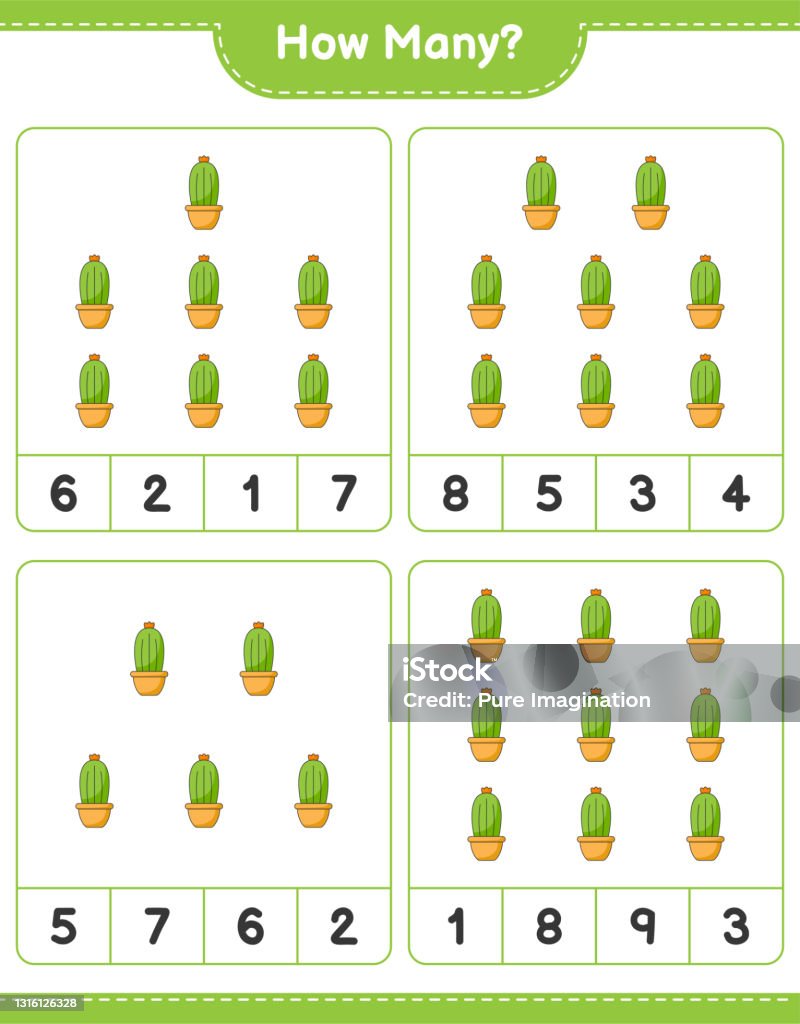 Worksheet Catus Math Counting Game How Many Cactus Educational Children Game Printable ...