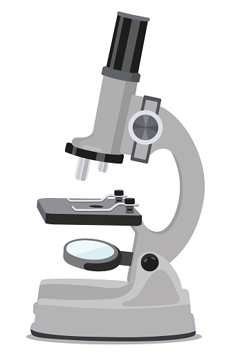 Vector image of microscope on white background in flat style. Magnification of invisible or hard-to-see objects and details.