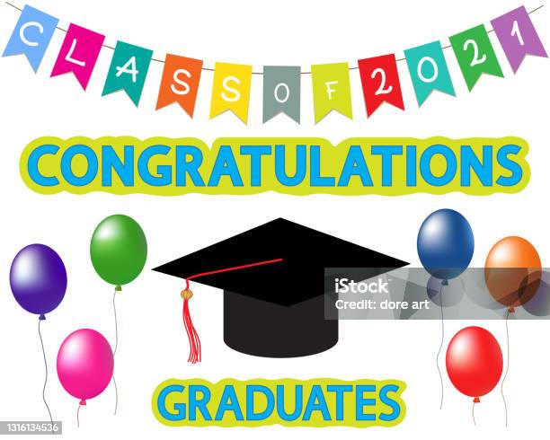 Graduation Class Of 2021 Congratulation Event High School Or College Graduate Stock Illustration - Download Image Now