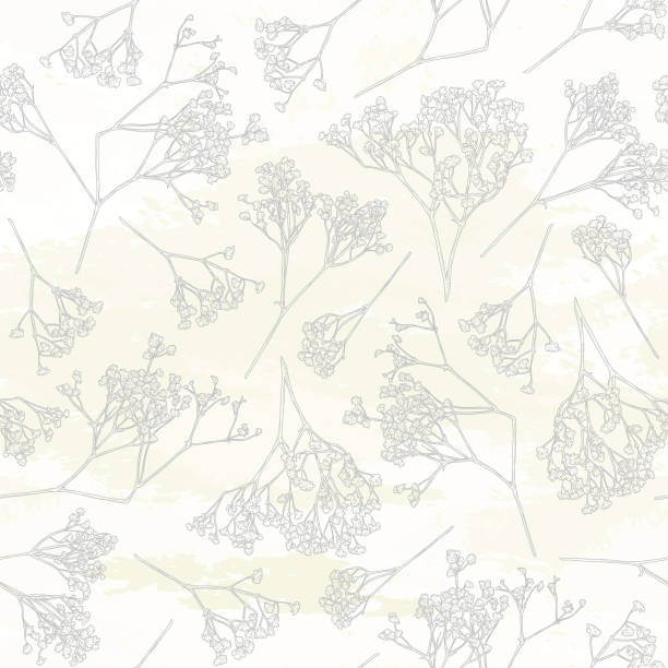 Delicate Baby's Breath Seamless Floral Pattern A detailed and delicate vintage look baby's breath floral pattern set on textured background. cottagecore stock illustrations