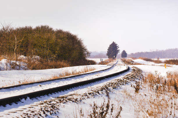 istock Railroad tracks in snow, winter landscape. 1316137723