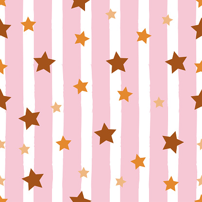 Many colorful confetti on striped pink and white background
