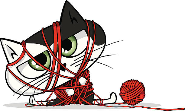 ilustrações, clipart, desenhos animados e ícones de gato todos amarrado - twisted yarn