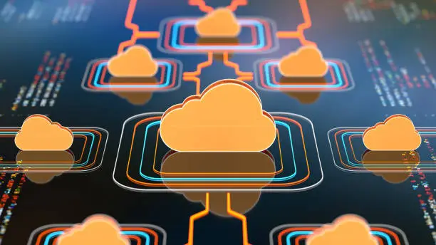 Digital background depicting innovative technologies, data protection Internet technologies. Cloud computing digital concept