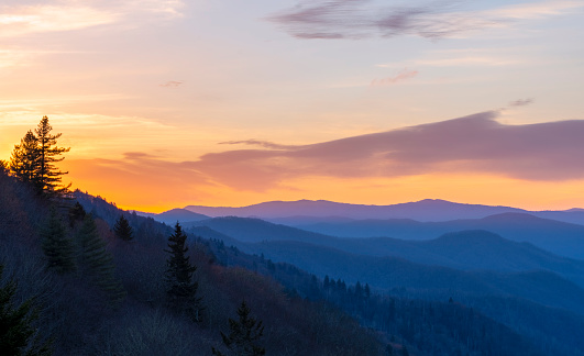 Sunrise and Appalachian Mountains. Great Smoky Mountains National Park, Tennessee