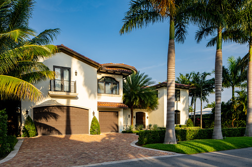 Fort Lauderdale, FL, USA - May 1, 2021: Photo of a single family home in Las Olas Isles neighborhood which is a waterfront upscale subdivision of Broward Dade County