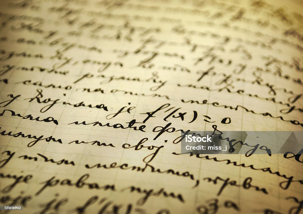 Old manuscript Closeup of an old manuscript written with ink Alphabet Stock Photo