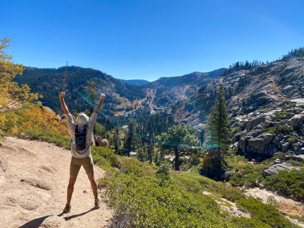 Man hiking in California back country Man with long beard hiking in the California wilderness. northern california stock pictures, royalty-free photos & images