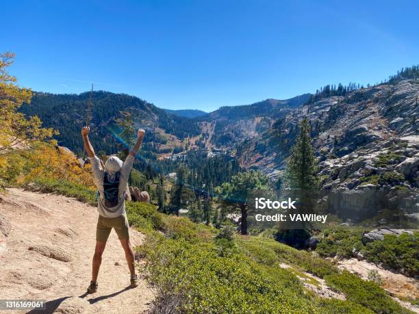 Man Hiking In California Back Country Stock Photo - Download Image Now - Lake Tahoe, California, Hiking