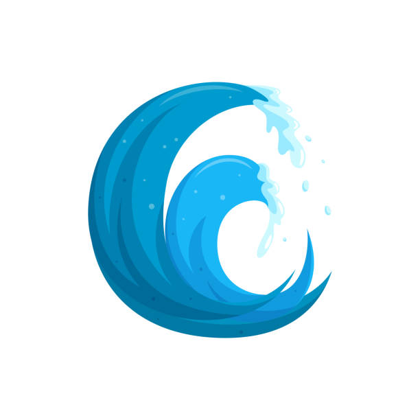 ilustraciones, imágenes clip art, dibujos animados e iconos de stock de logotipo de ondas de inundación. ola de tormenta tsinami aislada de fondo blanco. ilustración vectorial - ola barril