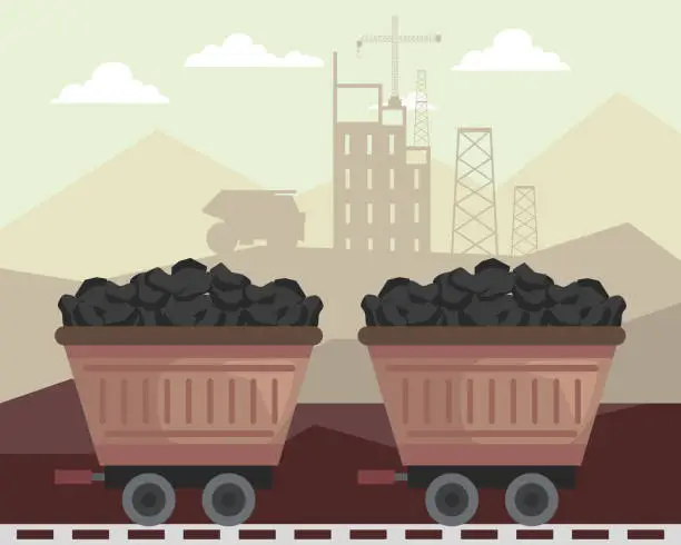 Vector illustration of wagons in mine