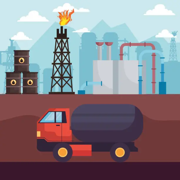 Vector illustration of fracking industry oil
