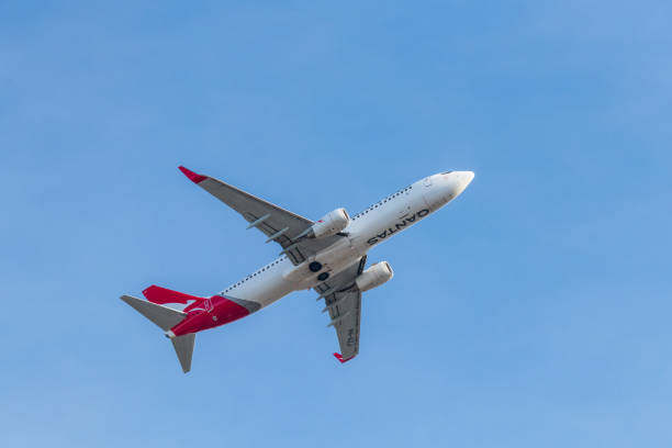 Sydney, NSW, Australia - May 2, 2021: Qantas Boeing 737-838 Aircraft taking off from Sydney Airport.