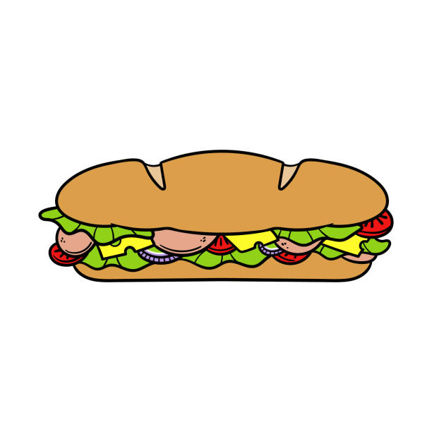 ilustrações, clipart, desenhos animados e ícones de ilustração vetorial do sanduíche de sanduíche de sanduíche de desenho animado - sandwich delicatessen bread cheese