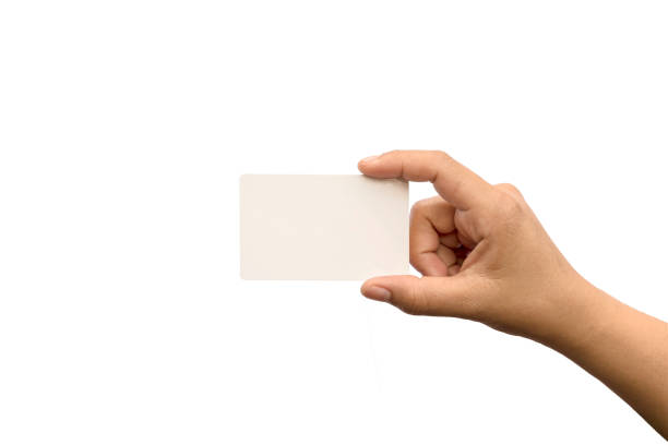 istock Female hand with a blank card isolated on white background with clipping path. 1316183708
