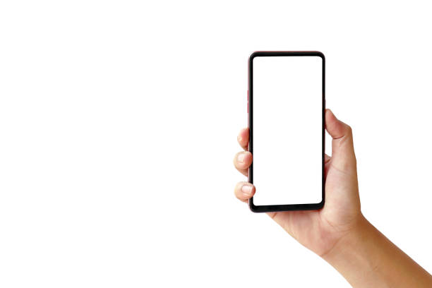 istock Hand holding new smartphone on white background. 1316183714