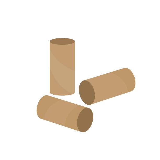 Empty toilet paper rolls. Three toilet paper tubes. Paper waste for recycling. Tissue paper cardboard core. Empty used bath towels. Isolated on white background. Vector illustration, flat, clip art. cardboard illustrations stock illustrations