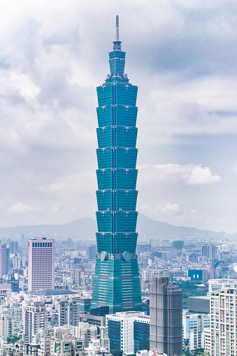Taipei 101, once the world's tallest skyscraper, stands in Taipei's bustling city center/ business district - Taipei, Taiwan (Southeast Asia)