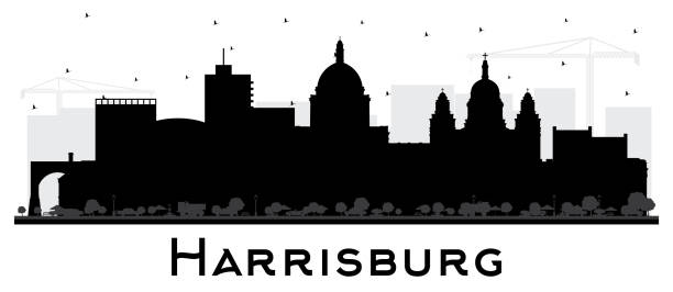 Harrisburg Pennsylvania City Skyline Silhouette with Black Buildings Isolated on White. Harrisburg Pennsylvania City Skyline Silhouette with Black Buildings Isolated on White. Vector Illustration. Harrisburg USA Cityscape with Landmarks. Business Travel and Tourism Concept with Modern Architecture. harrisburg pennsylvania stock illustrations