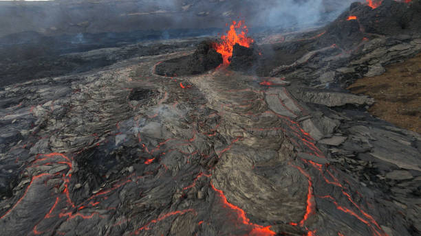 istock volcano eruption in Iceland aerial view 1316192640