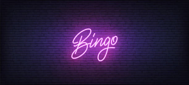 ilustrações de stock, clip art, desenhos animados e ícones de bingo neon sign. glowing neon lettering bingo template. - bingo