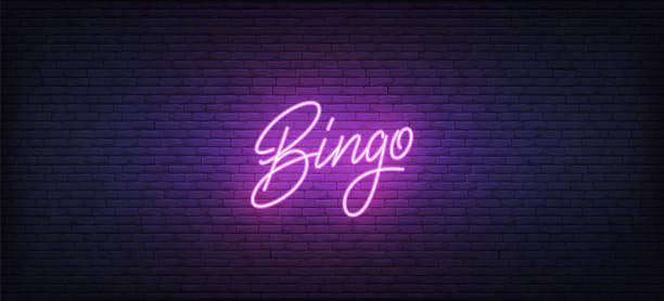 Bingo neon sign. Glowing neon lettering Bingo template. Bingo neon sign. Glowing neon lettering Bingo template. bingo stock illustrations