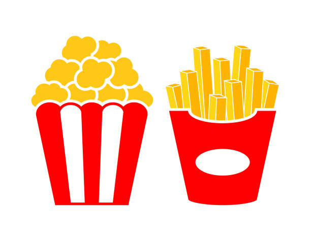 popcorn i frytki wektor kreskówka - lunch box lunch bucket box stock illustrations