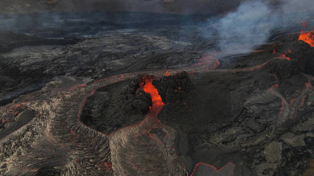 istock volcano eruption in Iceland aerial view 1316194887