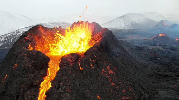 istock volcano eruption in Iceland aerial view 1316195103