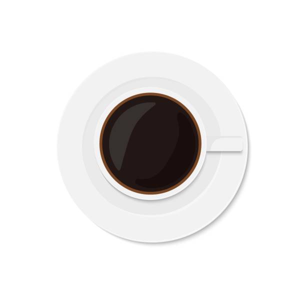 ilustrações de stock, clip art, desenhos animados e ícones de coffee cup with saucer top view. vector flat clipart in minimalist style for coffee company, cafe. banner, poster template for coffee shop or restaurant. hot drink in cup. white coffee utensils. - coffee aromatherapy black black coffee