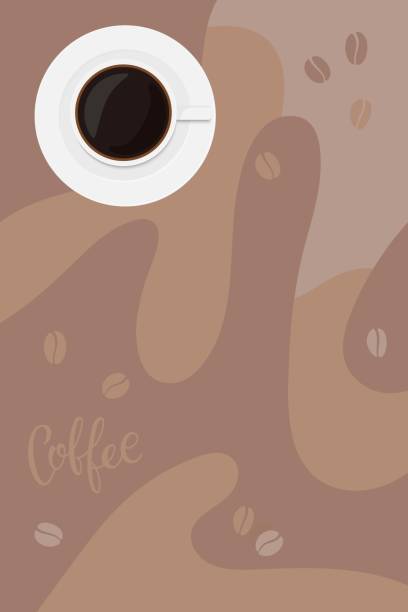 abstrakcyjna kompozycja geometryczna z filiżanką kawy filiżanka kawy ze spodkiem z góry. wektor płaski clipart w minimalistycznym stylu dla firmy kawowej, kawiarni, kawiarni lub restauracji szablon w odcieniach brązu - coffee aromatherapy black black coffee stock illustrations