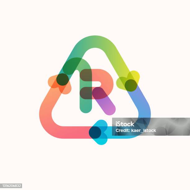 Recycle Letter R R Letter Line Logo Inside Triangular Shaped Recycling Symbol With ...