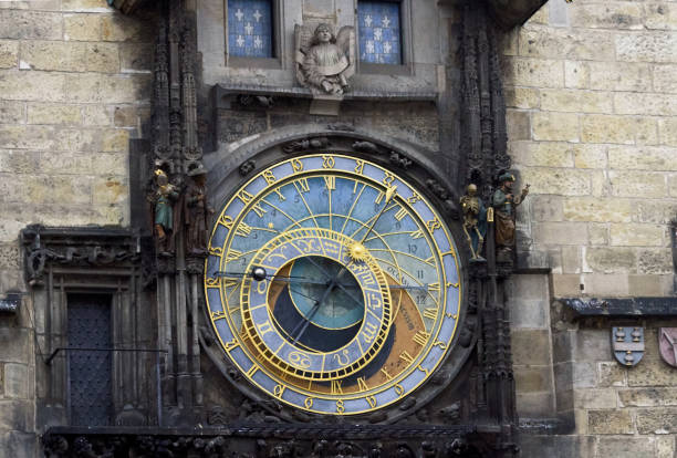 Medieval astronomical clock on the old town square in Prague Medieval astronomical clock on the old town square in Prague. ancient sundial stock pictures, royalty-free photos & images