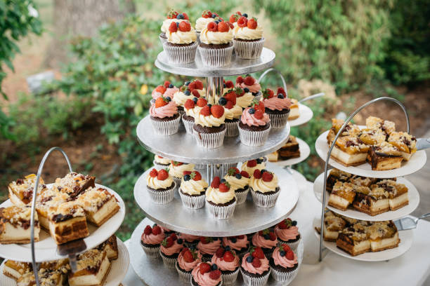 istock Cupcakes and crumble cake on cakestands 1316215562