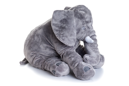 Gray elephant toy on a white background
