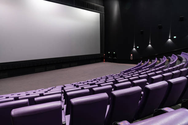 istock Empty big movie theater hall with a white screen for copy space 1316217819
