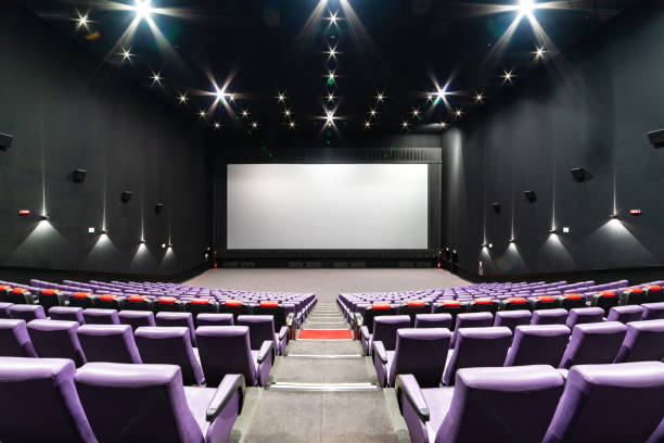 istock Empty big movie theater hall with a white screen for copy space 1316217932
