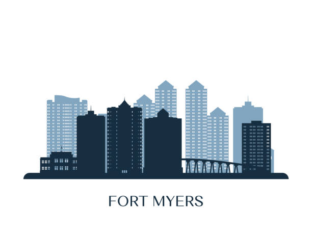 ilustrações, clipart, desenhos animados e ícones de horizonte de fort myers, silhueta monocromática. ilustração vetorial. - fort myers