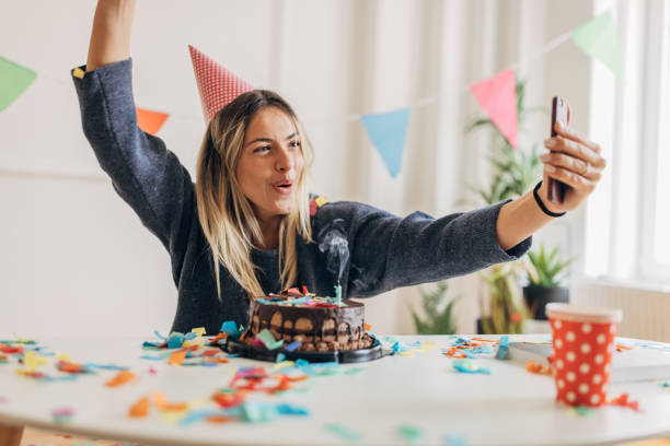 istock Woman celebrating birthday alone 1316218885