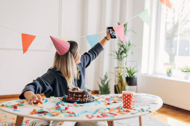 istock Woman celebrating birthday alone 1316218939