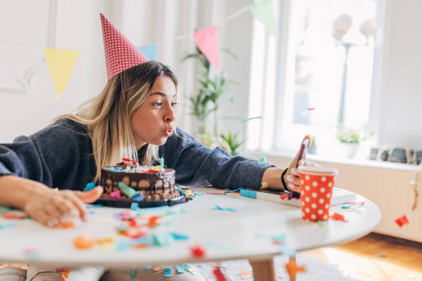 istock Woman celebrating birthday alone 1316219055